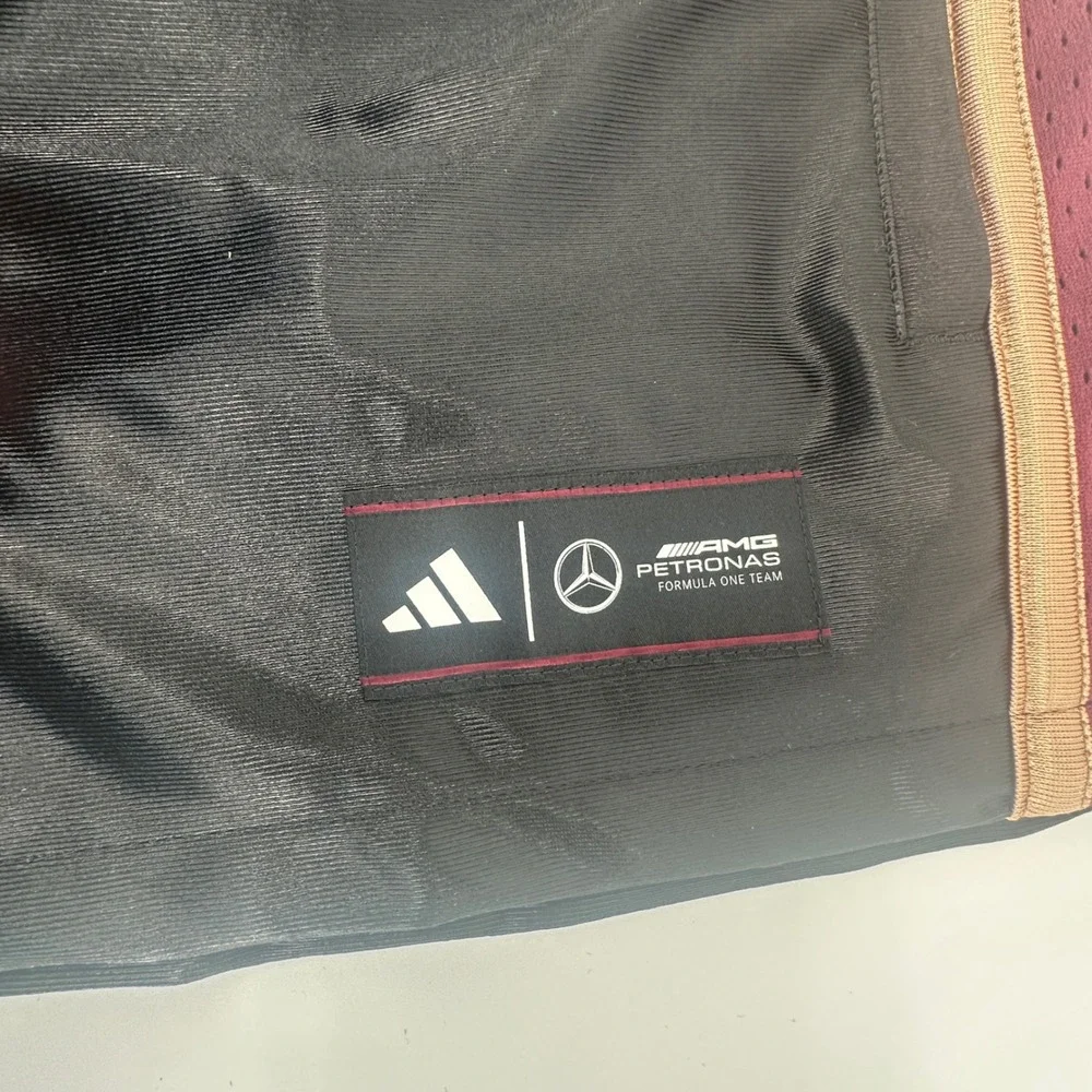 Adidas Mercedes F1 Team Mens Medium Black Satin Full Zip Short Sleeve Jacket New